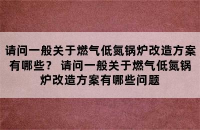 请问一般关于燃气低氮锅炉改造方案有哪些？ 请问一般关于燃气低氮锅炉改造方案有哪些问题